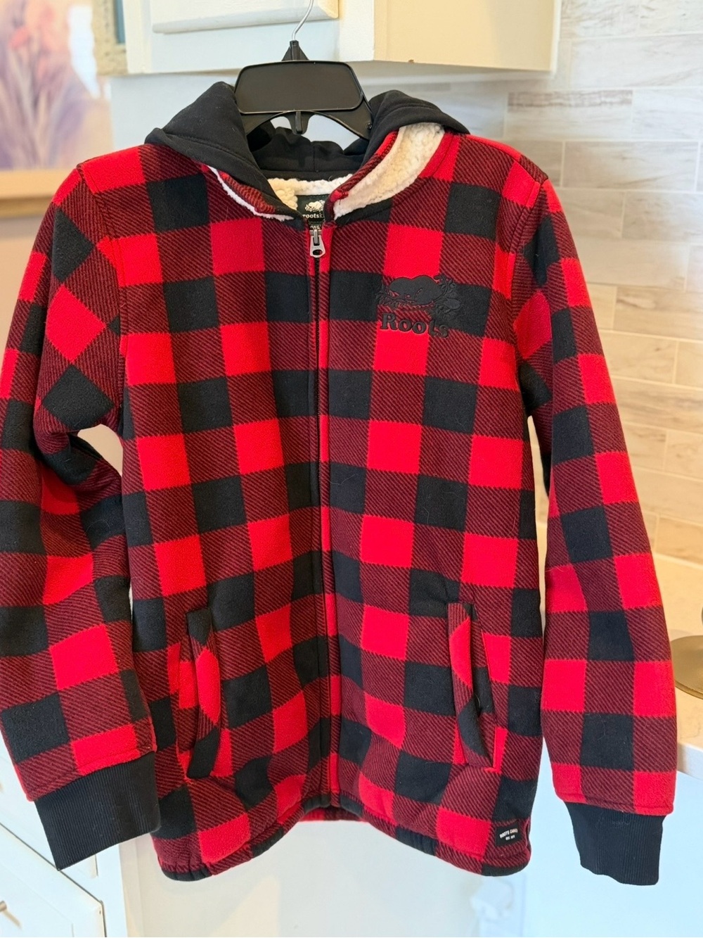 Roots Kids Red & Black Buffalo Plaid Hooded Zip Jacket